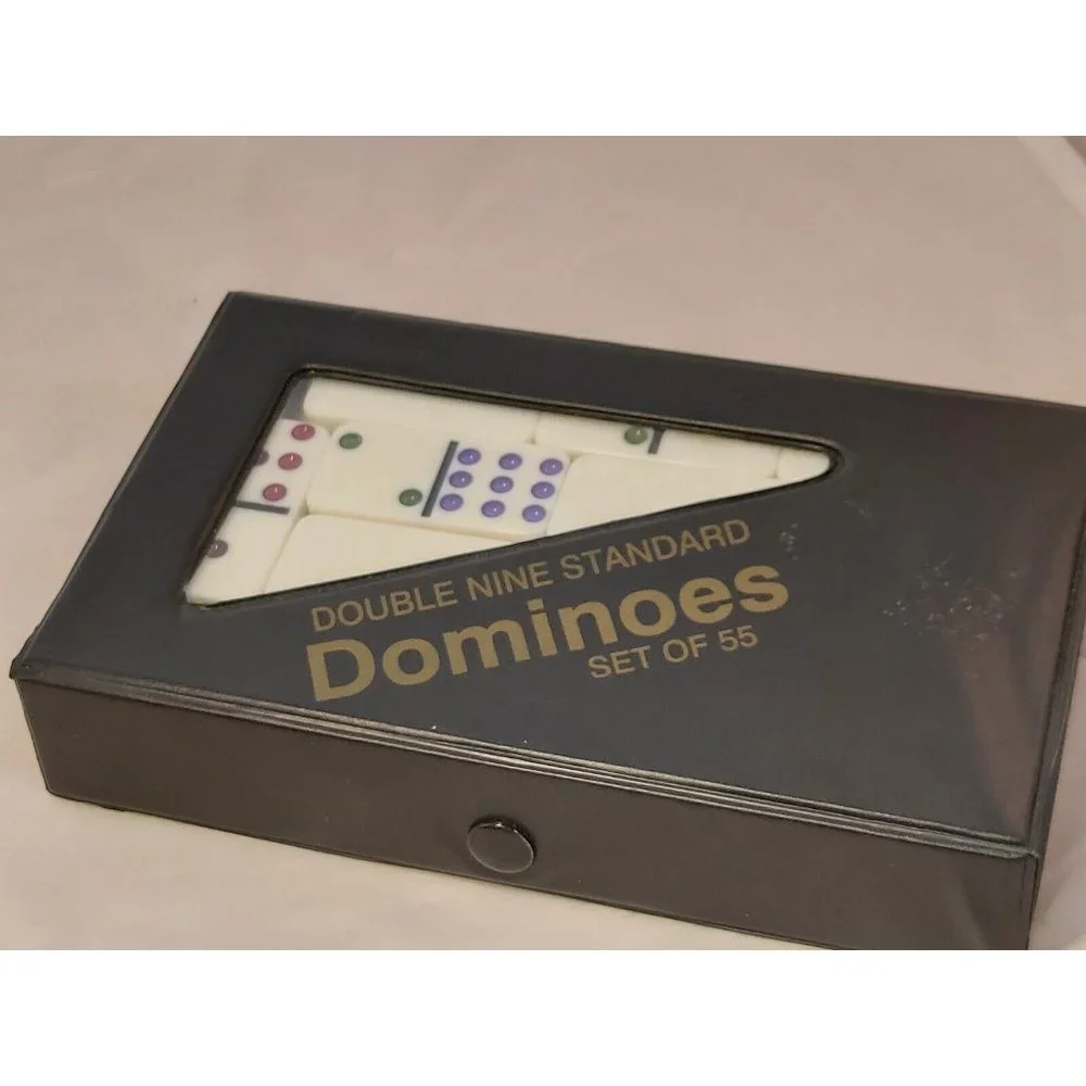 Double Nine Professional Dominoes Set of 55 with case multicolor dots vintage